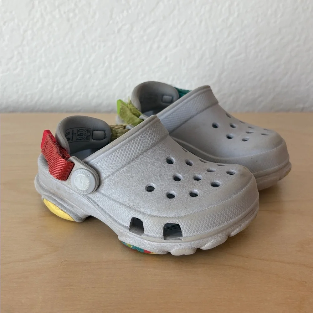 CROCS Light Gray Clog Sandals with Colorblock straps